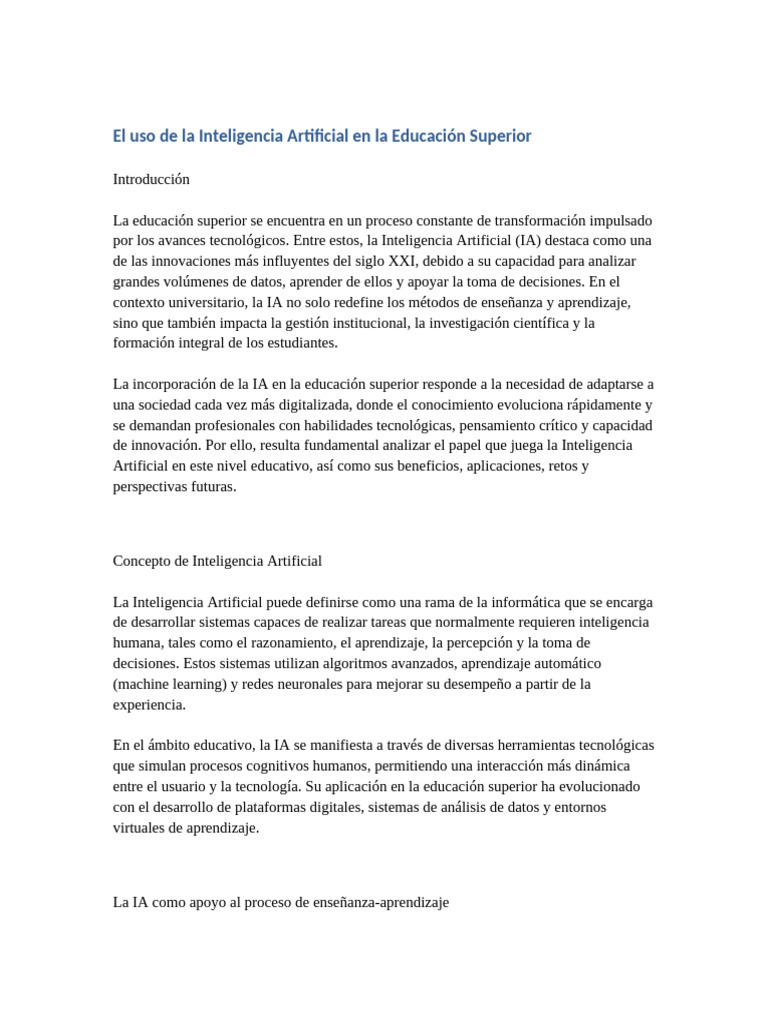 IA en La Educacion Superior 10 Paginas | PDF | Inteligencia artificial ...