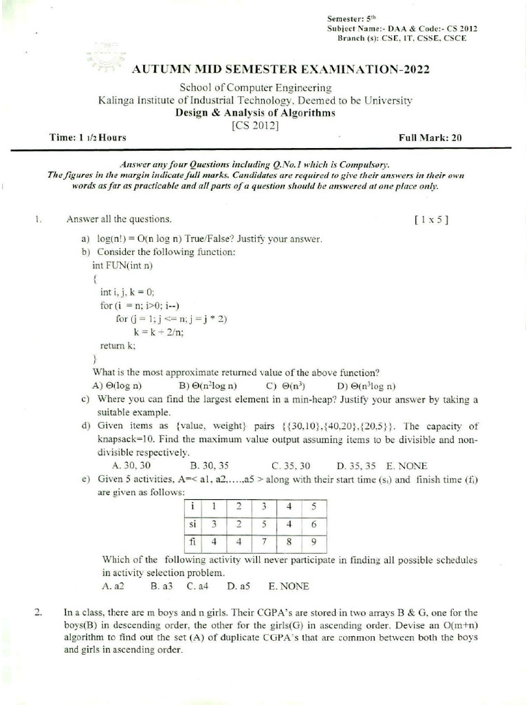 2022 Daa Qs Mid Regular | PDF