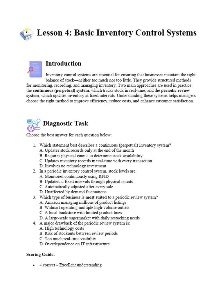 Lesson 4 Basic Inventory Control Systems | PDF | Inventory | Point Of Sale