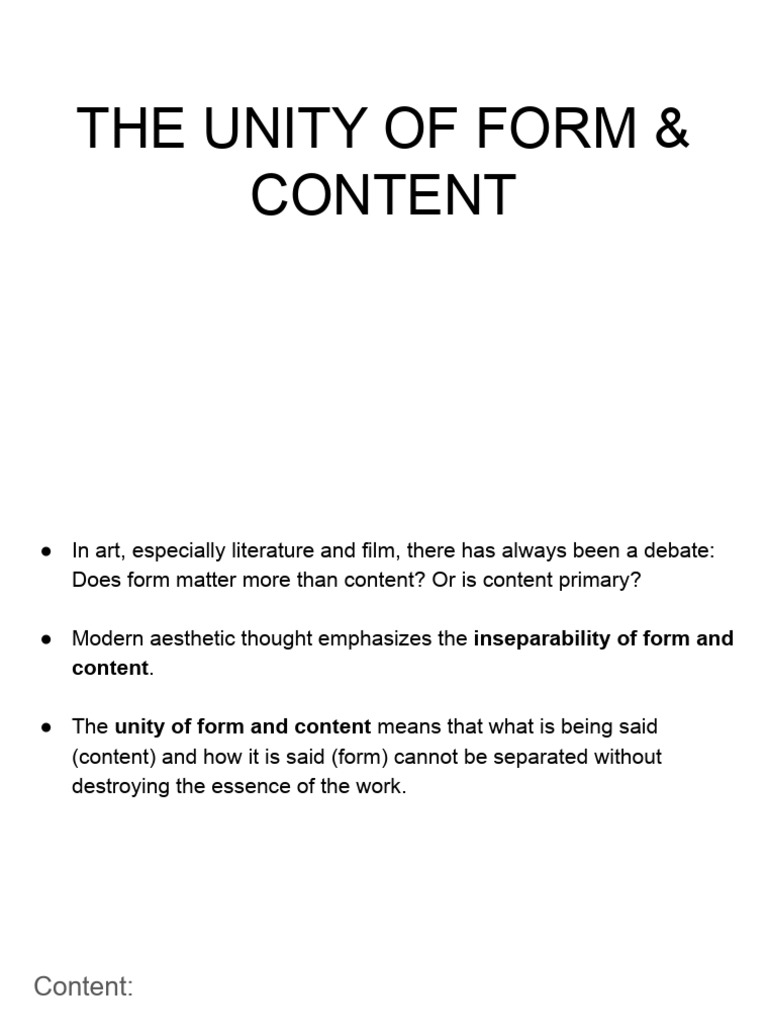 The Unity of Form & Content | PDF
