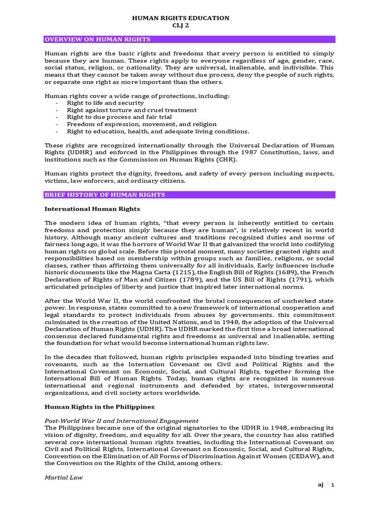 Human Rights Education CLJ 2 Module 1 | PDF | Human Rights | Eminent Domain