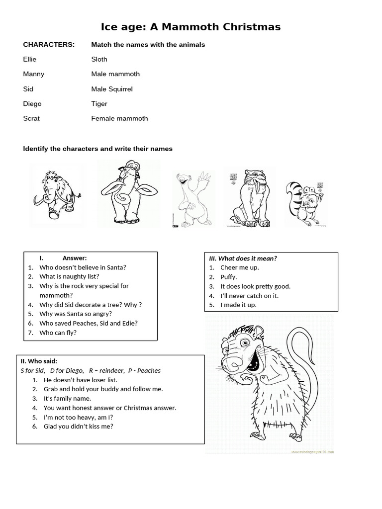 Ice Age Mammoth Christmas Handout | PDF