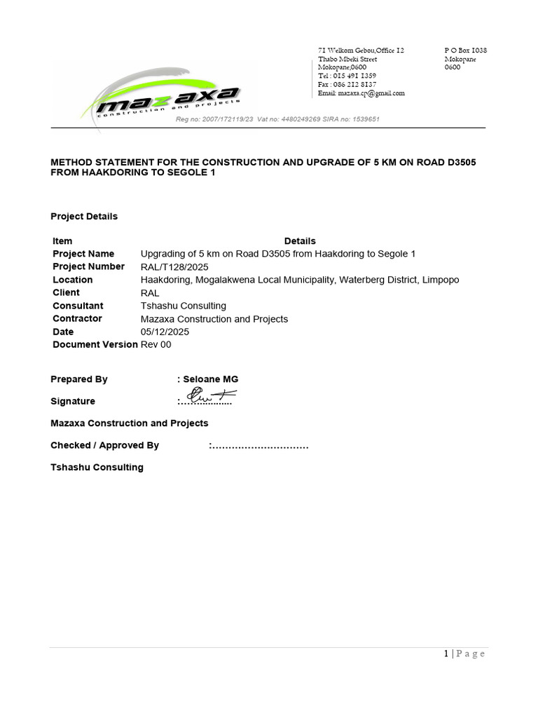 Method Statement Rev 00 | PDF | Road | Personal Protective Equipment