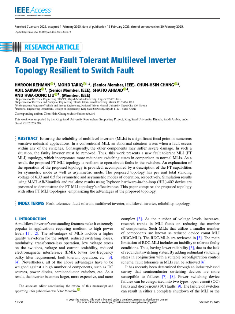 A Boat Type Fault Tolerant Multilevel Inverter Topology Resilient To ...