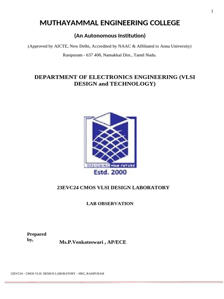 Cmos Lab Manual Vlsi New | PDF | Mosfet | Field Effect Transistor
