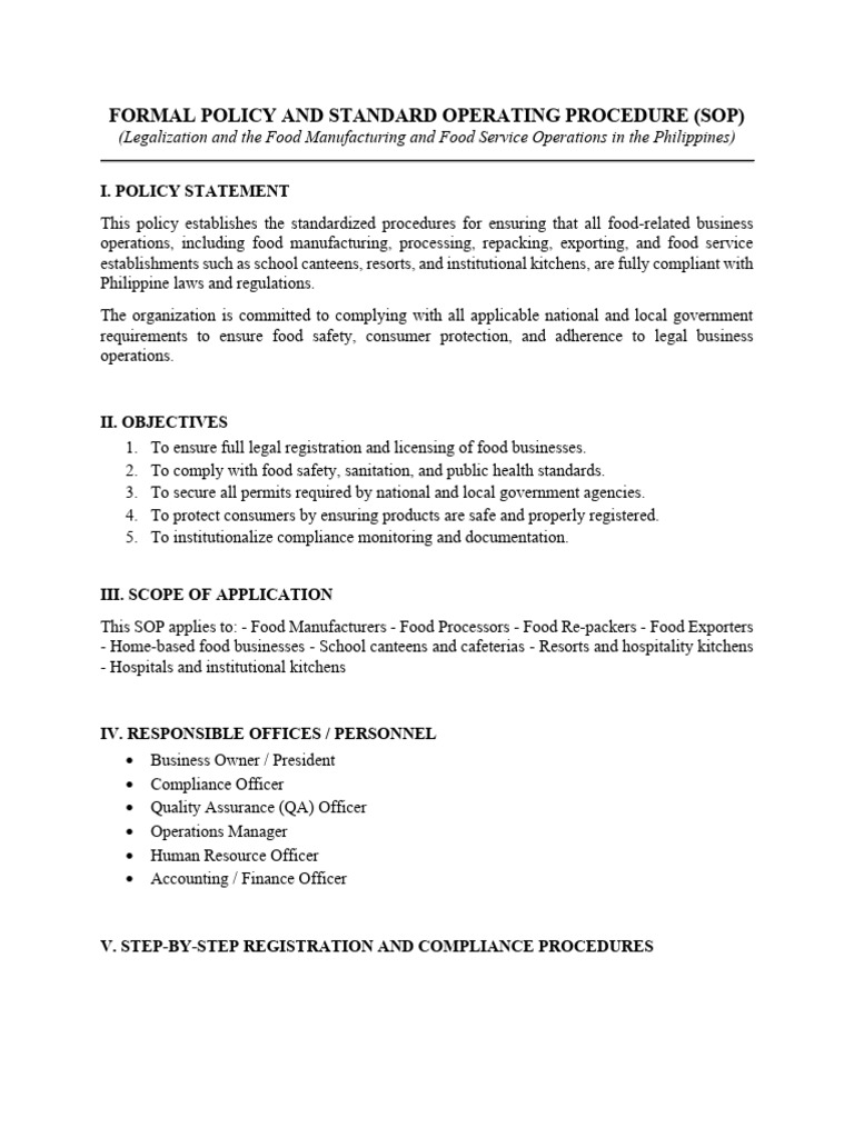 Formal Policy and Standard Operating Procedure New | PDF | Business ...