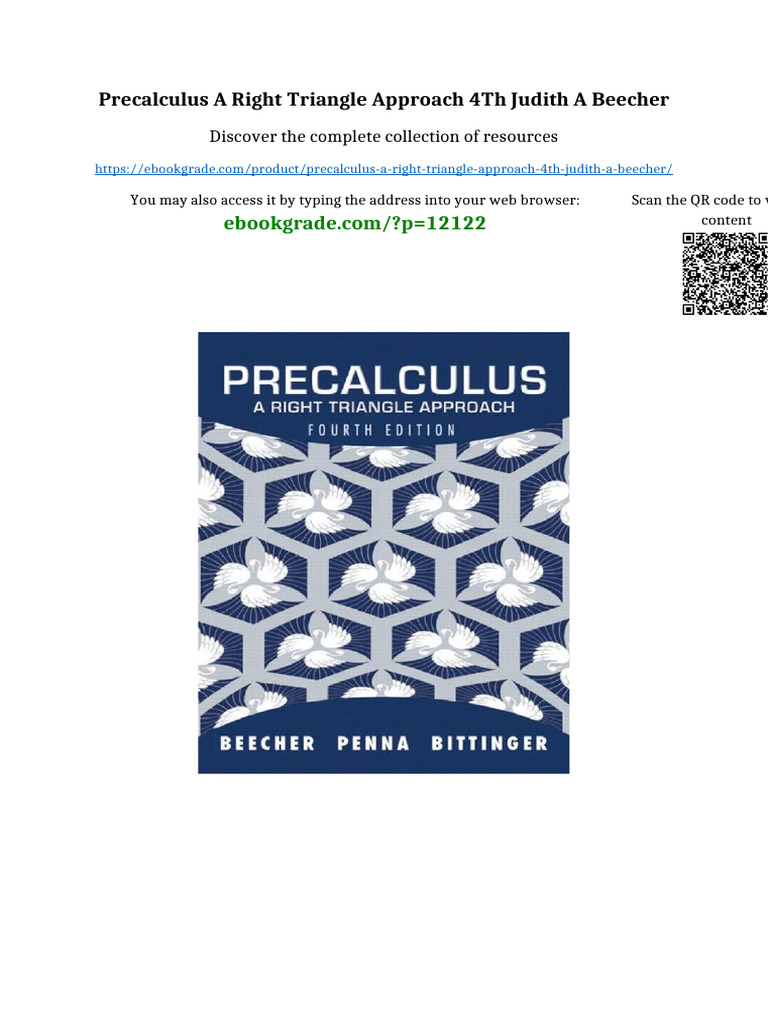 Precalculus A Right Triangle Approach 4th Judith A Beecher available ...