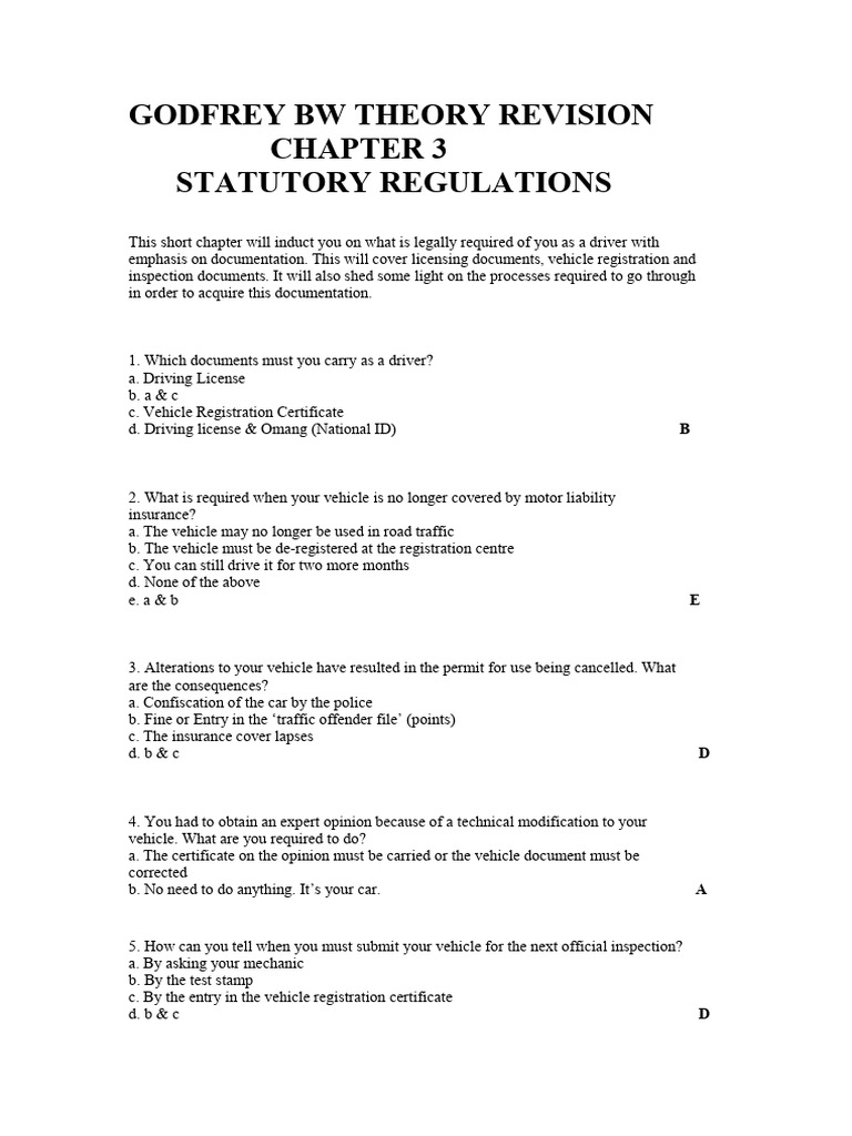 Theory Revision Chapter 3 | PDF | Vehicle Registration Plate | Driver's ...