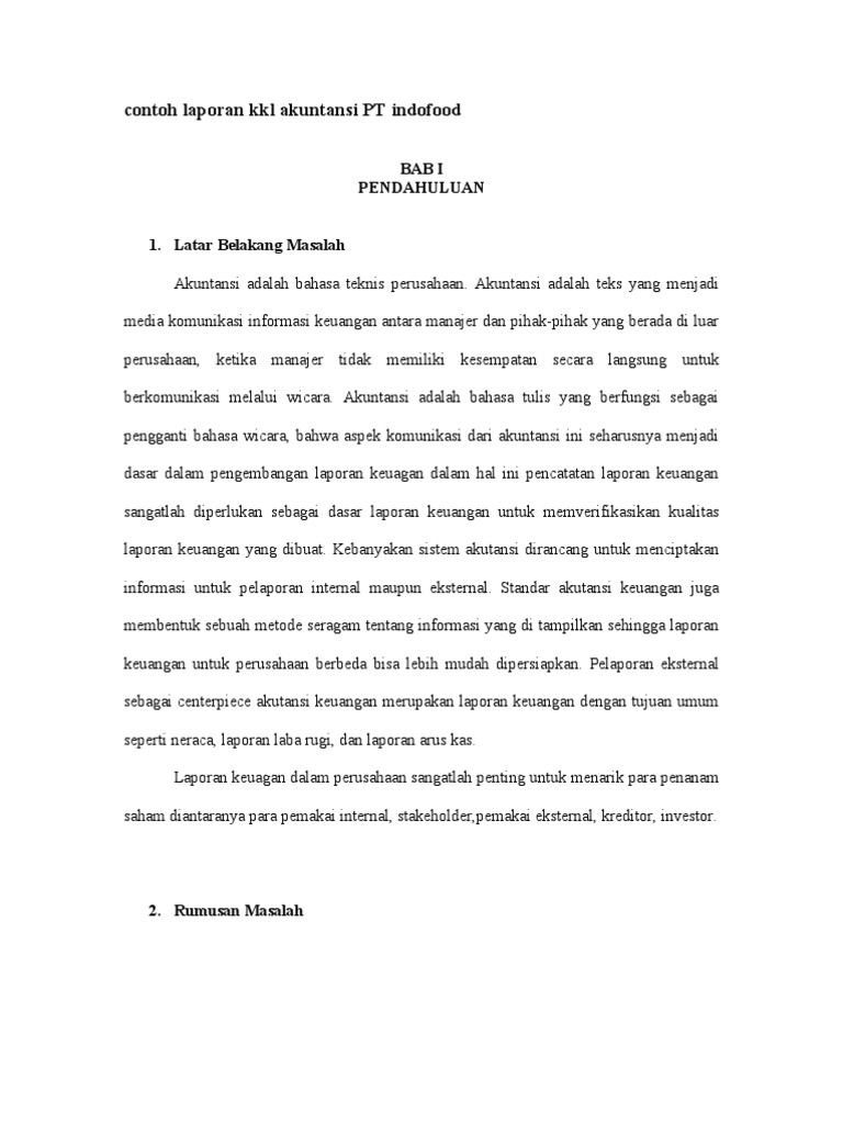 Contoh Laporan Kkl Akuntansi PT Indofood