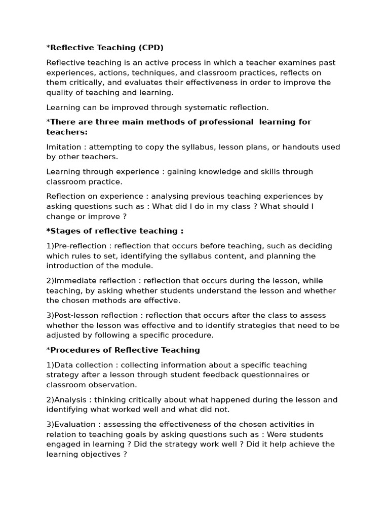 Reflective Teaching of CPD | PDF