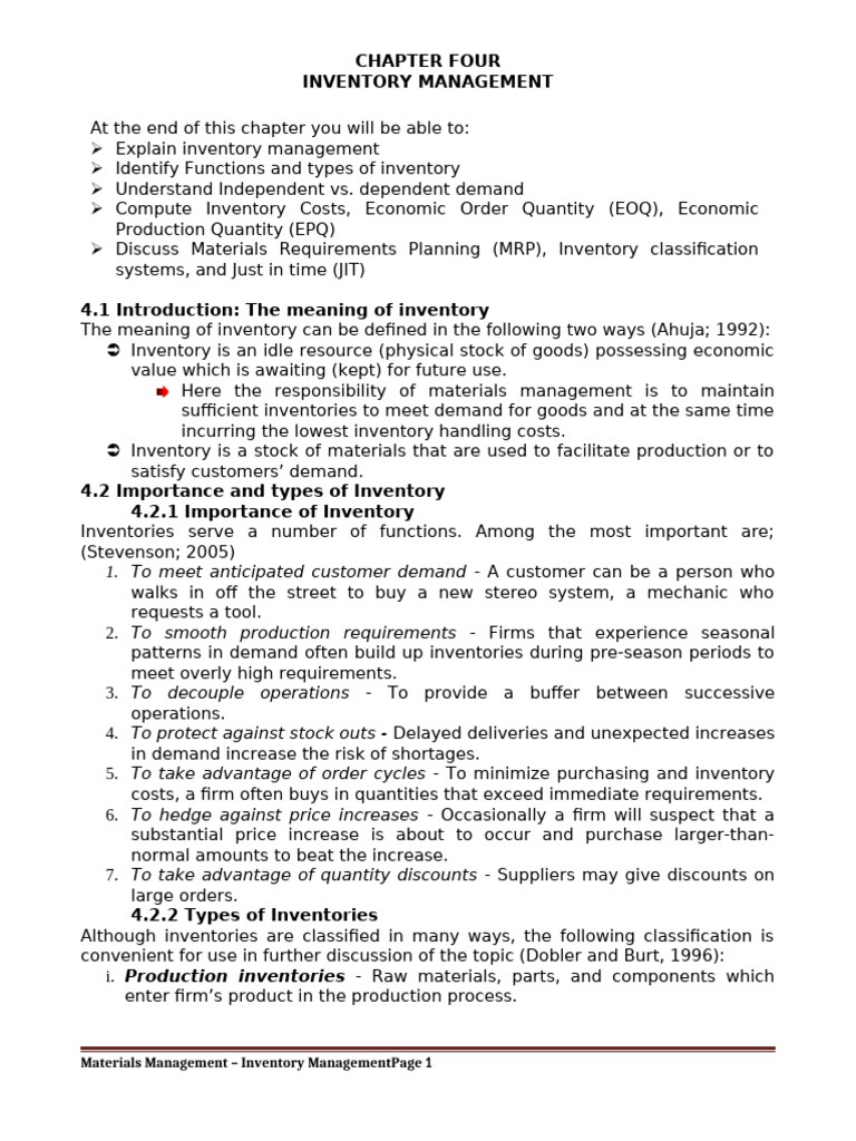 MM CH 4 | PDF | Lean Manufacturing | Inventory