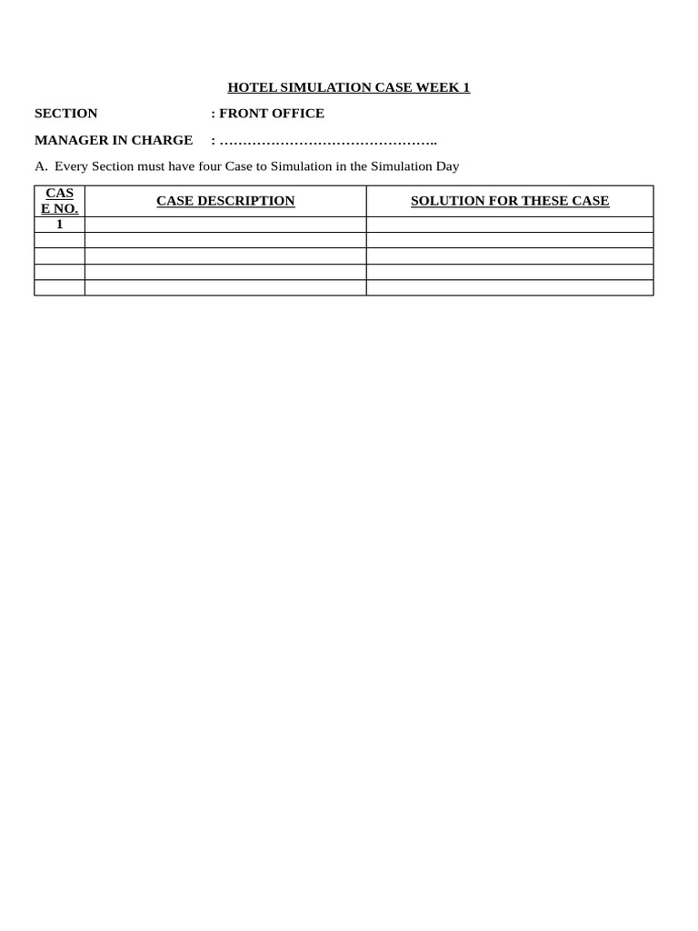 Hotel Simulation Case Week 1 | PDF