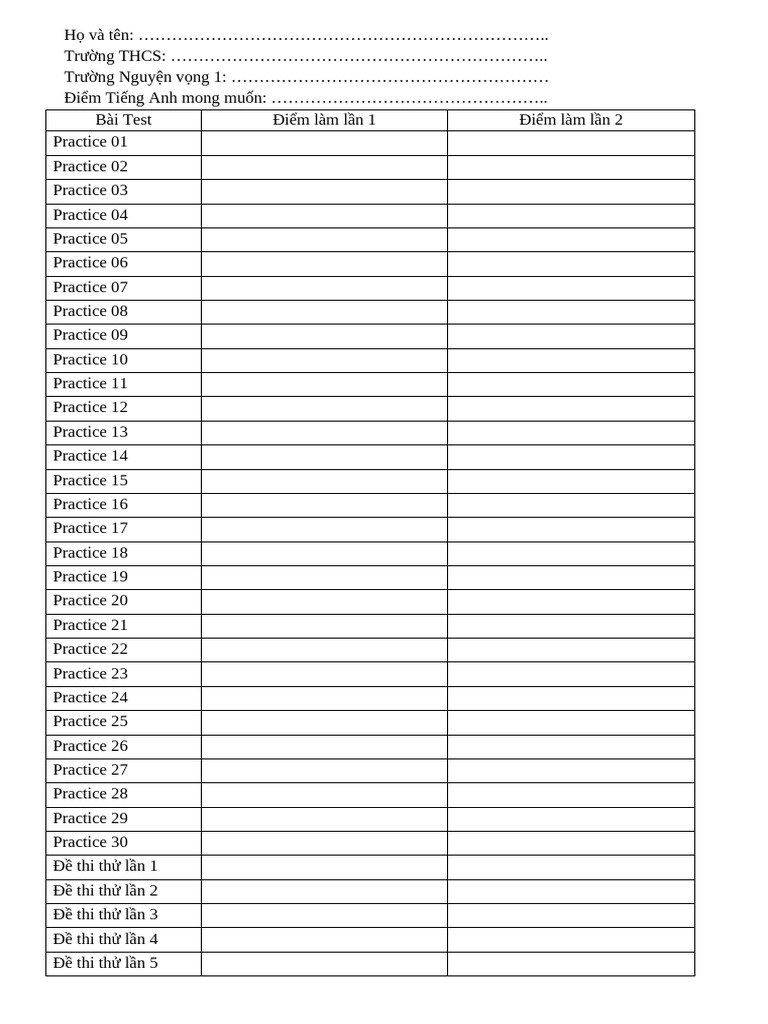 Form Theo Dõi Điểm G9 | PDF