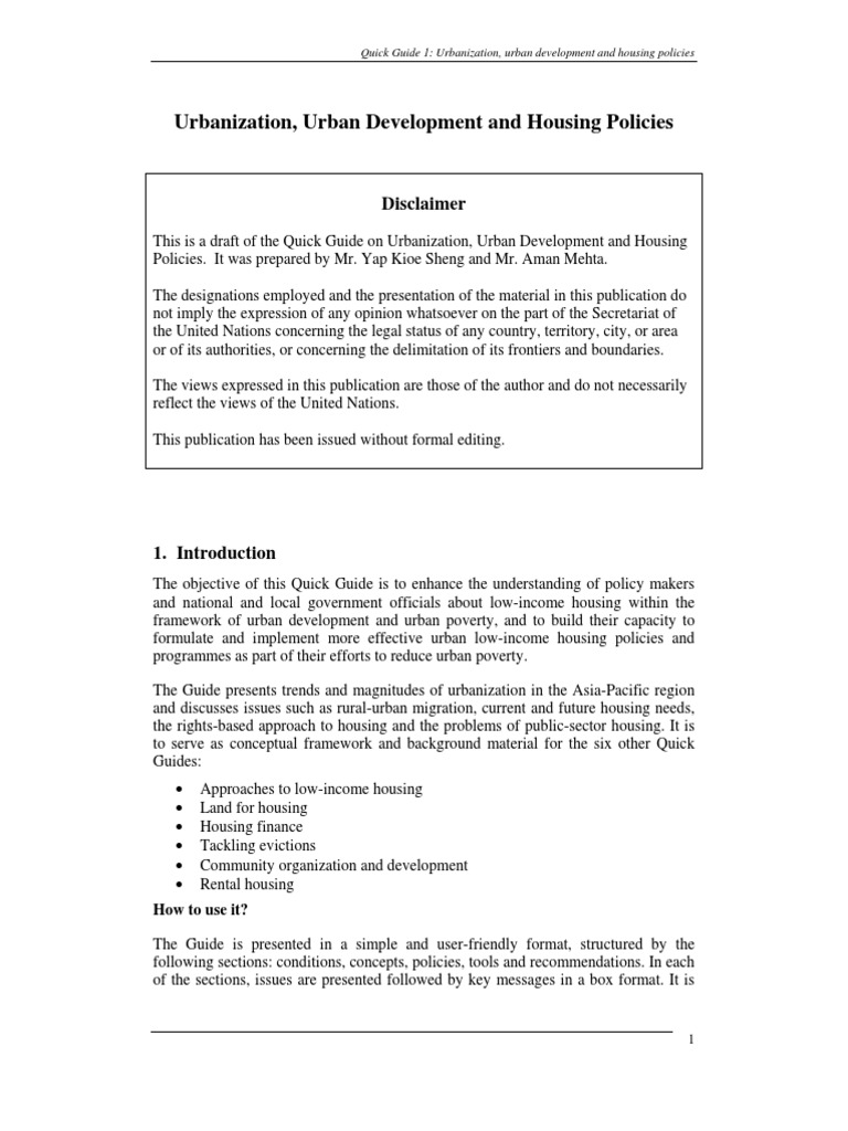 Urbanization and Housing Policy Guide | PDF | Slum | Urbanization