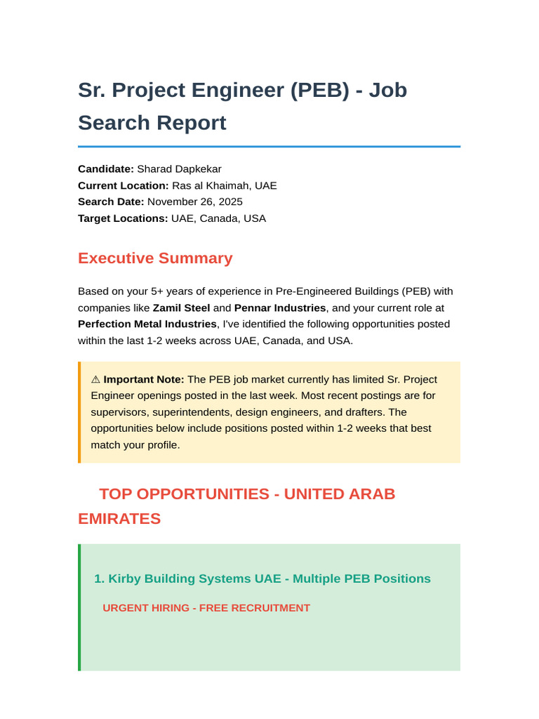 PEB Job Report Sharad Dapkekar | PDF | United Arab Emirates | Recruitment