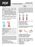 Atividades sobre Calor e Temperatura 7º Ano | PDF | Calor | Temperatura