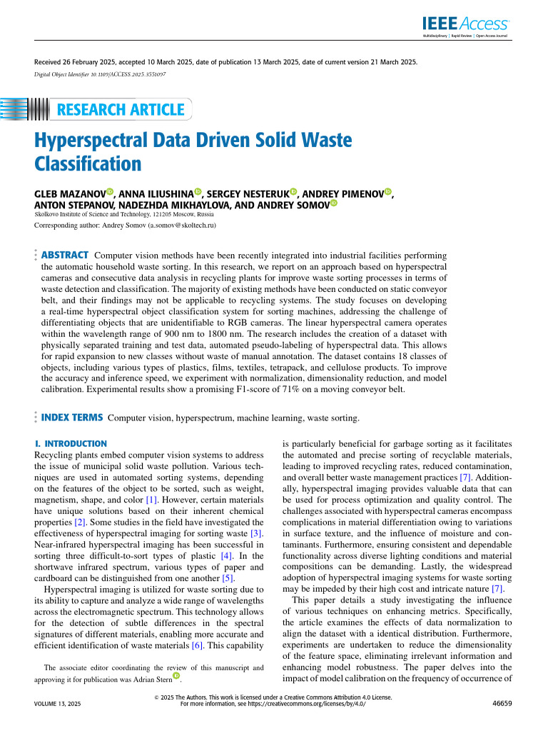 Hyperspectral Data Driven Solid Waste Classification | PDF | Support ...