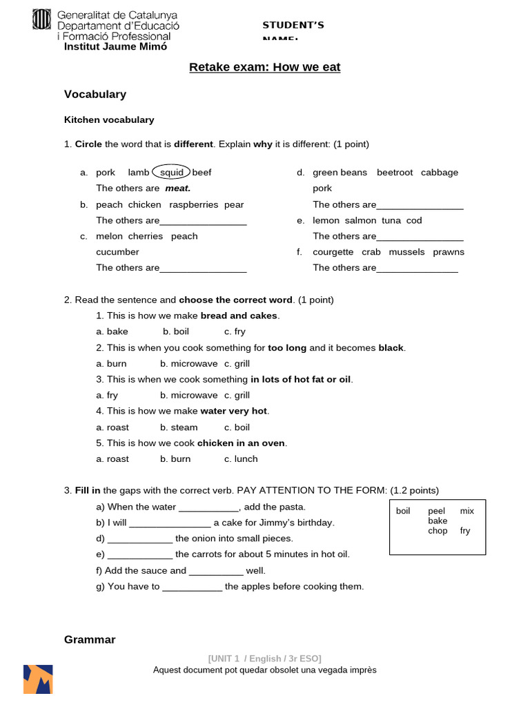 3ESO Recuperació Estàndar | PDF | Western Cuisine | Food And Drink ...