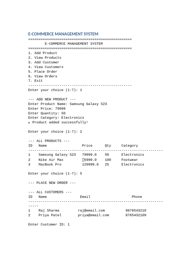 E-Commerce Management System Code | PDF