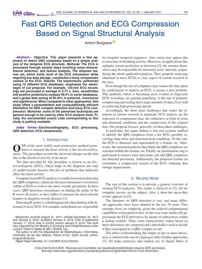 (Jan2019) Fast QRS Detection and ECG Compression | PDF ...