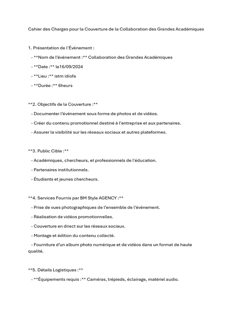 Cahier de Charge BM Style | PDF