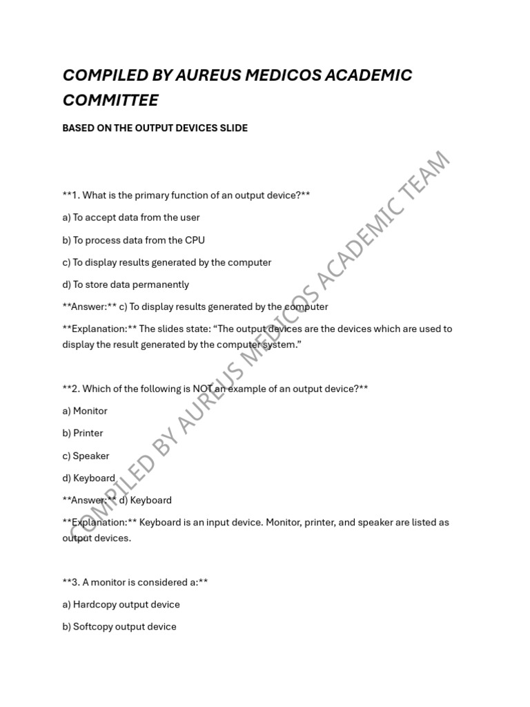 COS 101 Questions On Output Devices | PDF | Printer (Computing ...