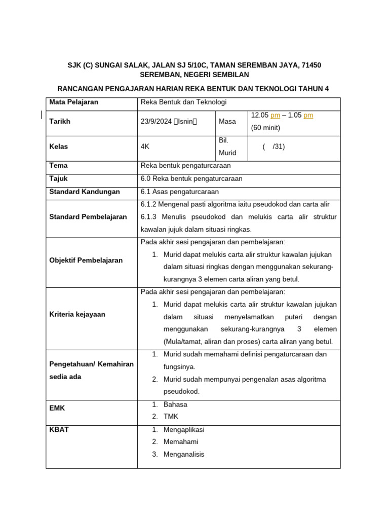 RPH RBT 4K (Minggu 4) | PDF