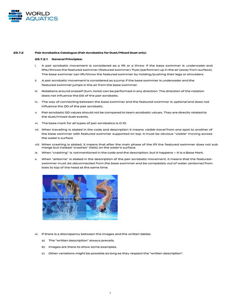 Appendix 7 Pair Acro Catalogue | PDF | Swimming (Sport) | Lift (Force)