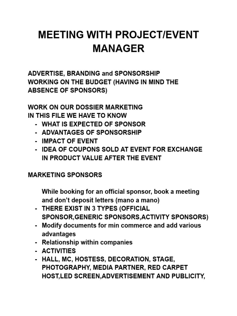 Meeting With Project-Event Manager | PDF