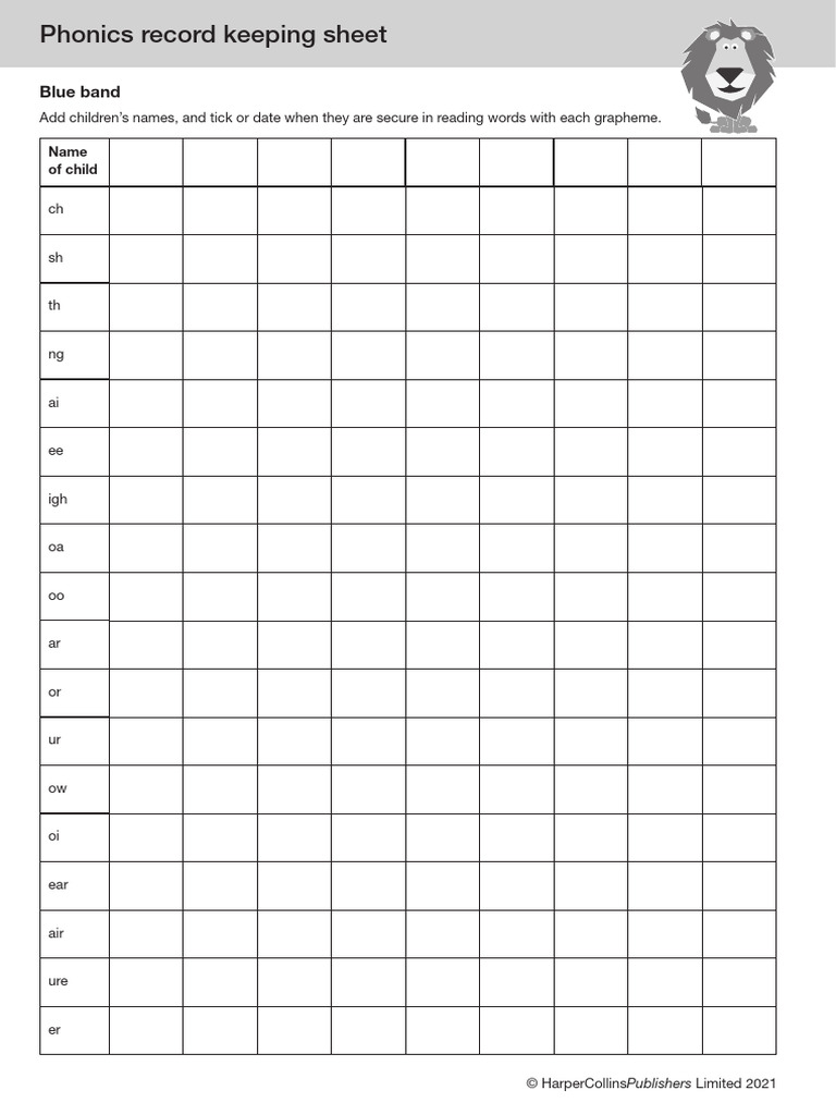 CBC Age 7+ - Assessment - Phonics Record Keeping Sheets | PDF