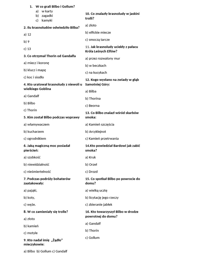 Hobbit Test | PDF