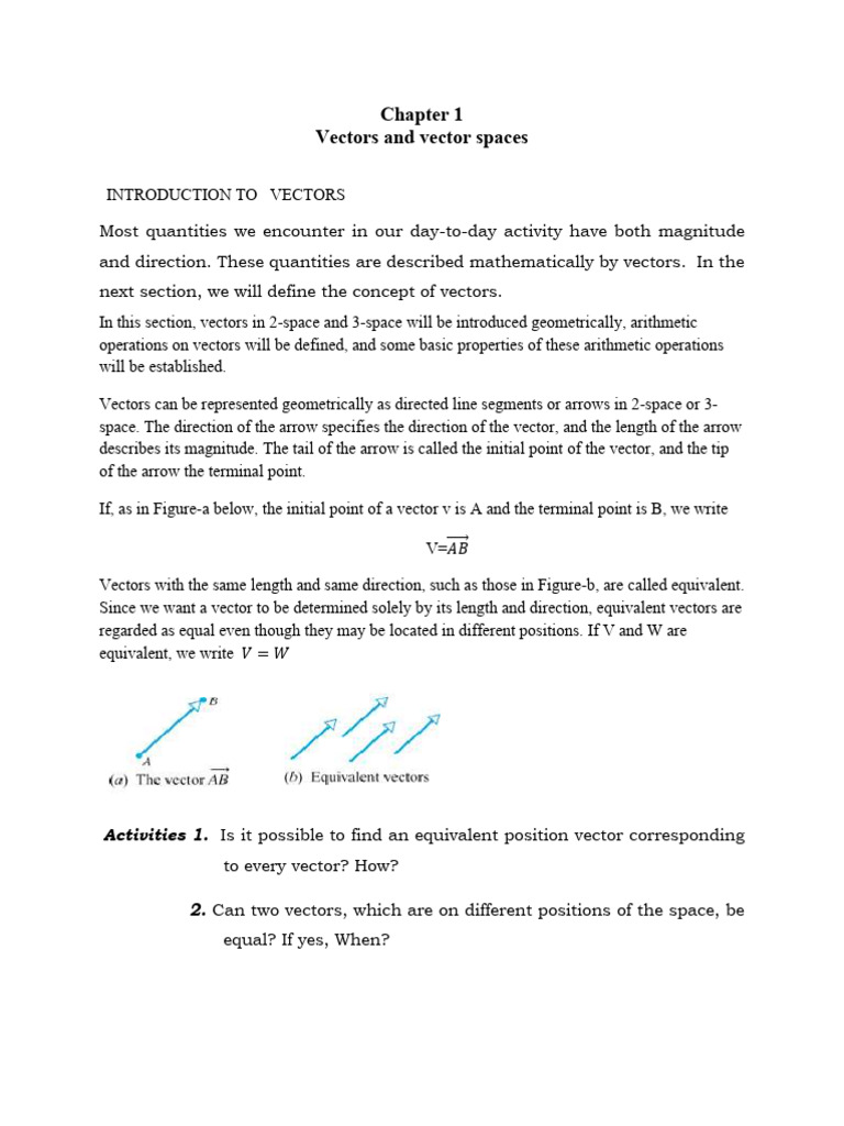 Algebra CH 1 Vector & V-Space | PDF | Cartesian Coordinate System ...