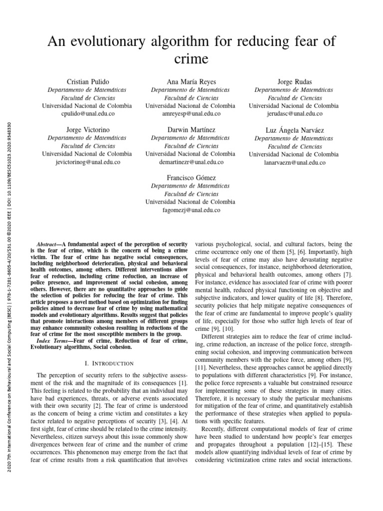 An Evolutionary Algorithm For Reducing Fear of Crime | PDF | Fear ...
