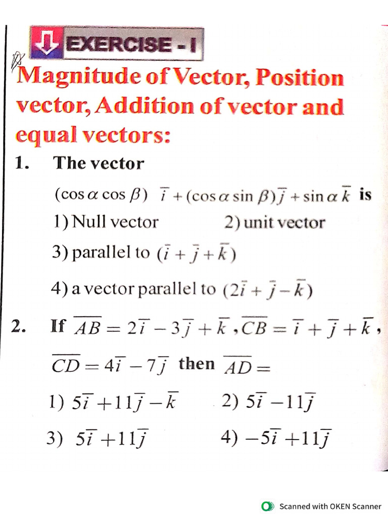 Addition of Vectors Exercise 1&2 | PDF
