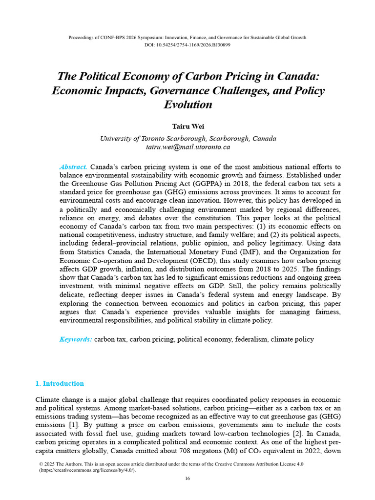 The Political Economy of Carbon Pricing in Canada | PDF | Cost Of ...