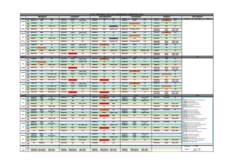 Civil Engineering S1-S4 Timetable Updated 3-FEB-2026 | PDF ...