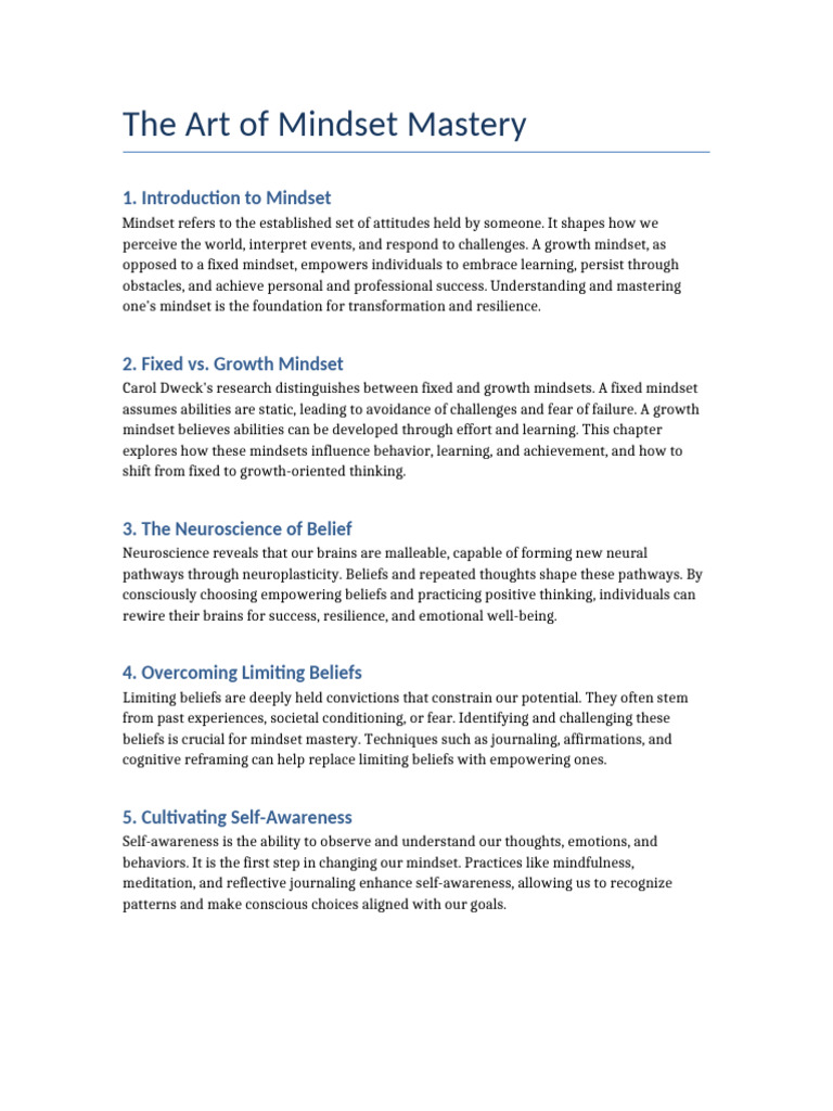The Art of Mindset Mastery | PDF | Mindset | Psychological Resilience