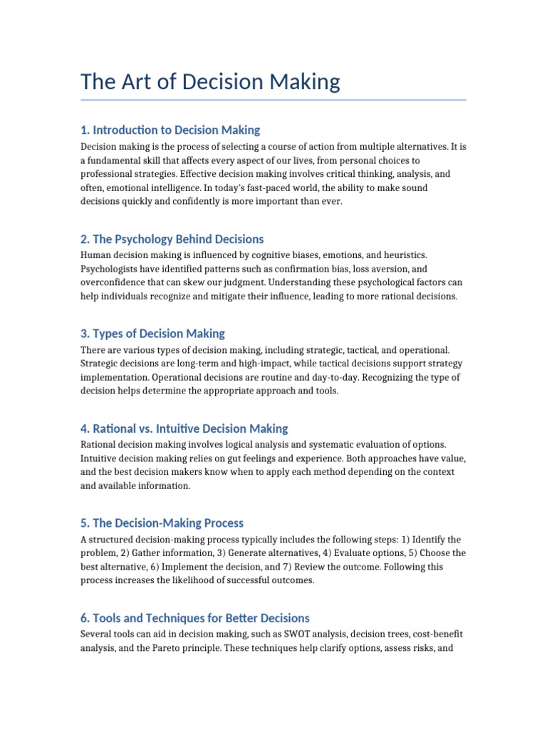 The Art of Decision Making | PDF | Decision Making | Cognition