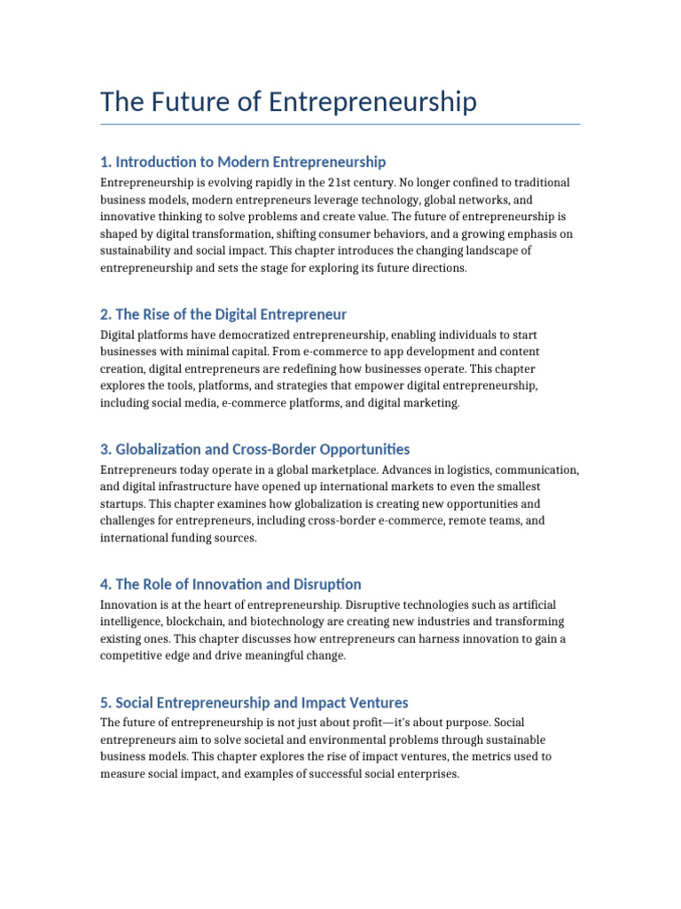 The Future of Entrepreneurship | PDF | Entrepreneurship | Startup Company