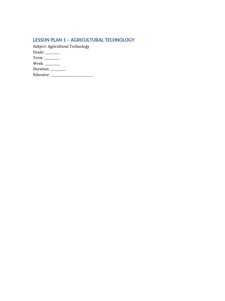 Lesson Plan 01 AgriTech | PDF