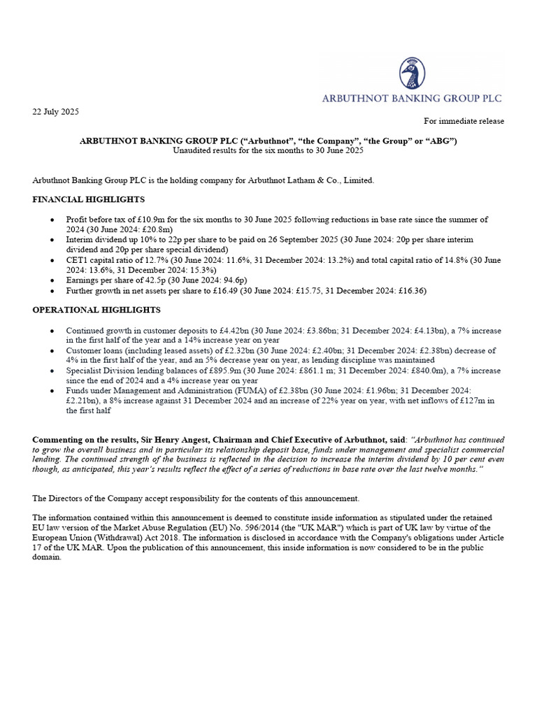 ABG Interim Report 2025 | PDF | Equity (Finance) | Income