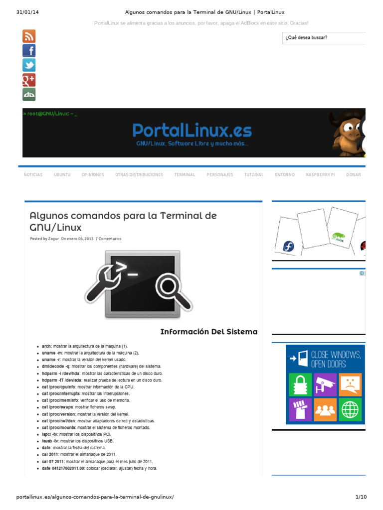 Comandos para La Terminal de GNU - Linux - PortalLinux | PDF | Archivo ...