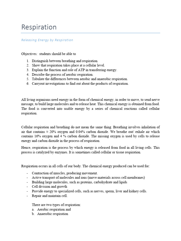 Respiration Notes Edited PDF | PDF | Cellular Respiration | Adenosine ...