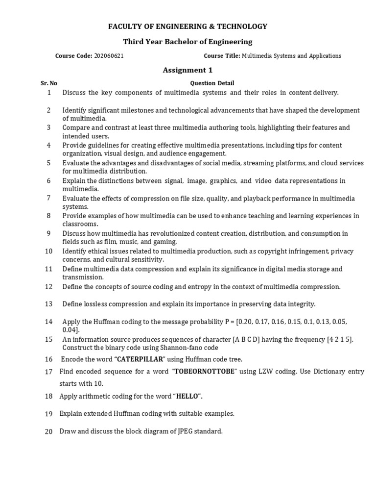 Assignment 1 - 2025-26 | PDF | Data Compression | Multimedia
