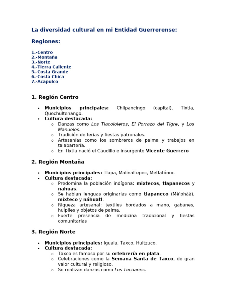 La Diversidad Cultural en Mi Entidad Guerrerense | PDF