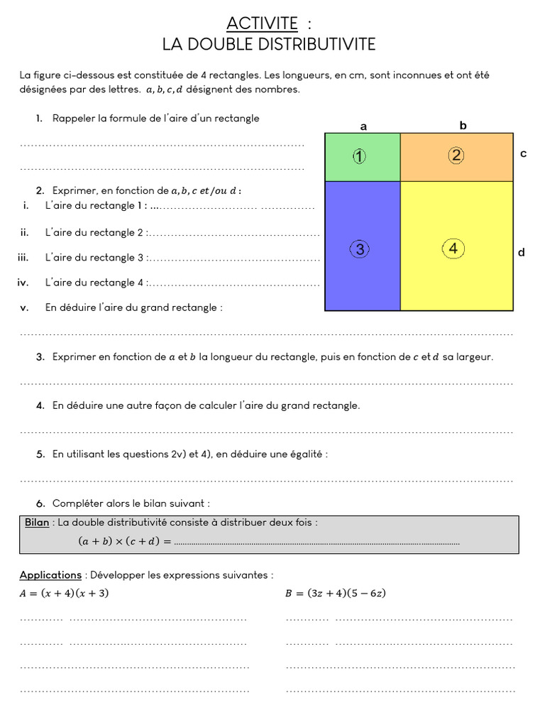 3 - CH4.0.Activité - Double Distributivité | PDF | Zone | Mathématiques