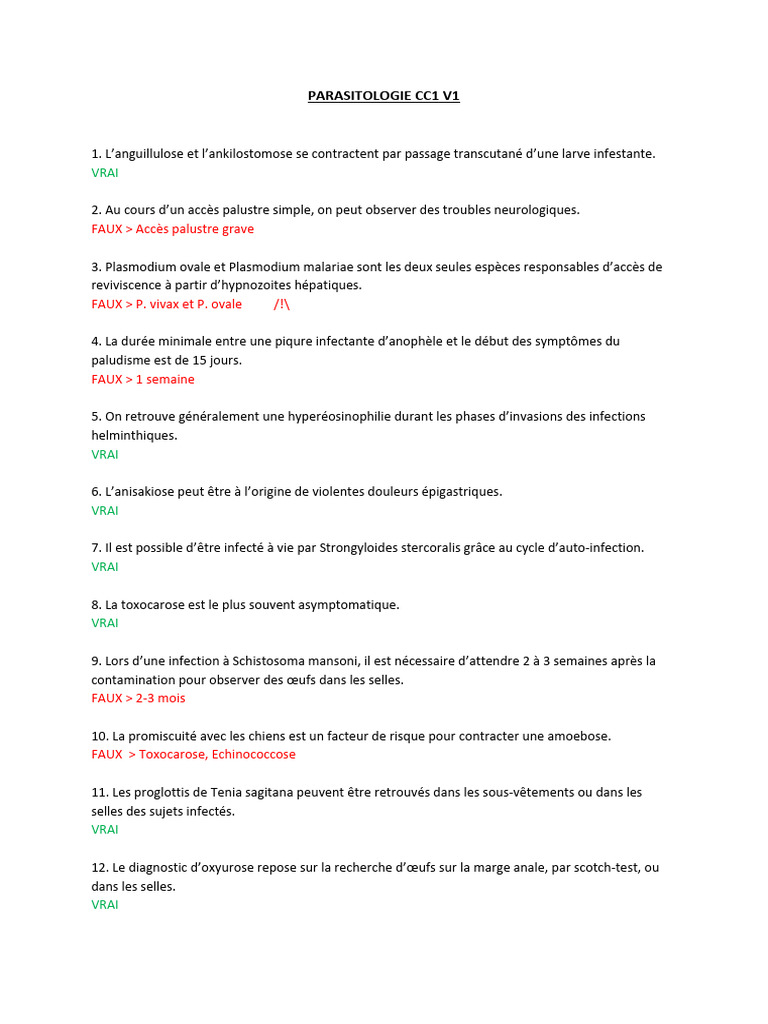 Parasitologie CC1 V1 | PDF