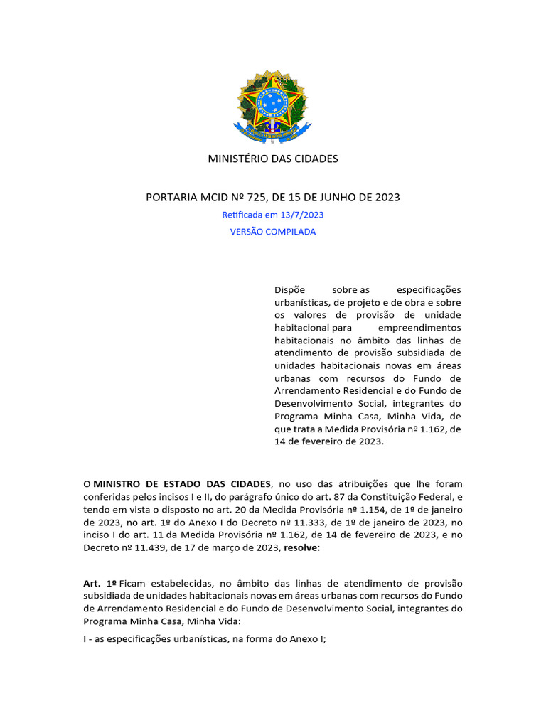2023 6 15 Portaria MCID 725 Especificacoes MCMV FAReFDS Vcompilada 13 ...