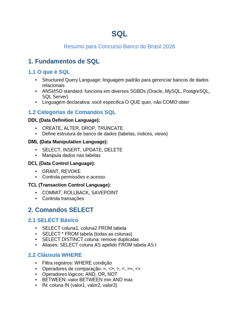 SQL Banco Do Brasil | PDF | SQL | Gestão de Tecnologia da Informação