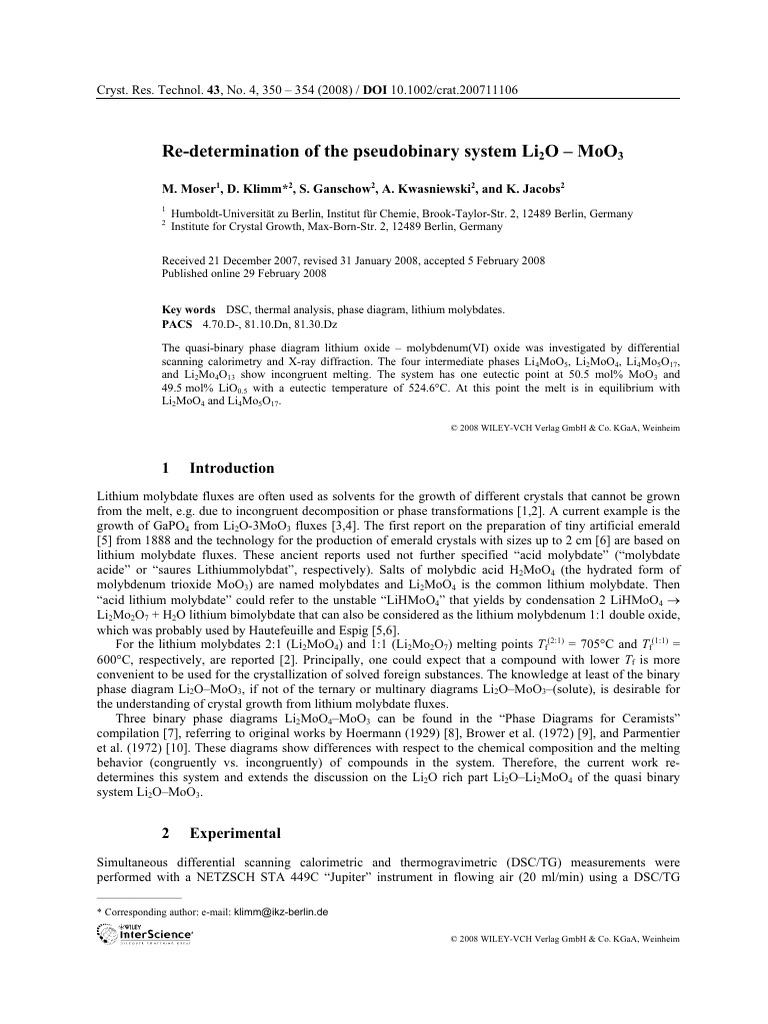 Crystal Research and Technology - 2008 - Moser - Re Determination of ...